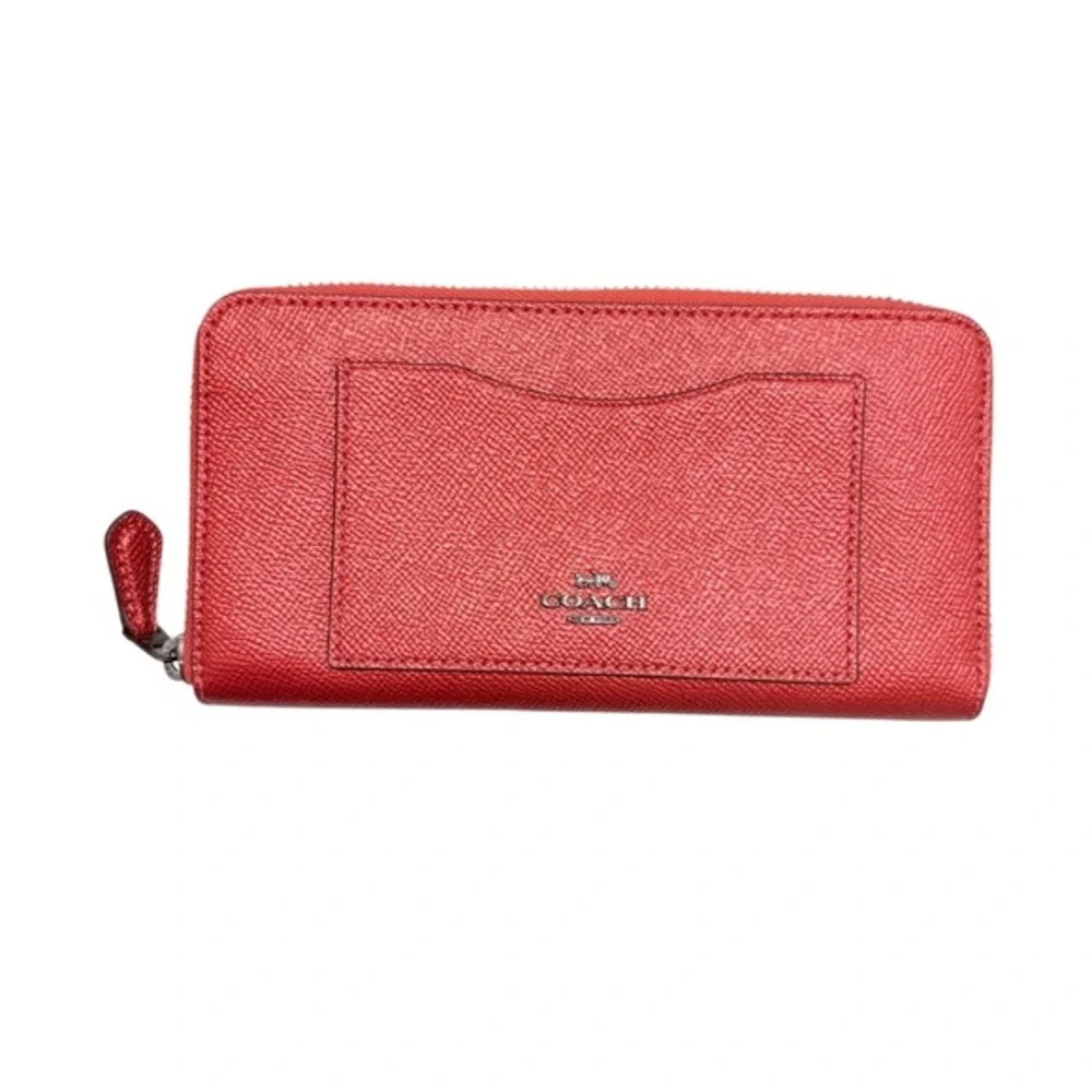 Coach Red metallic leather zipper Wallet